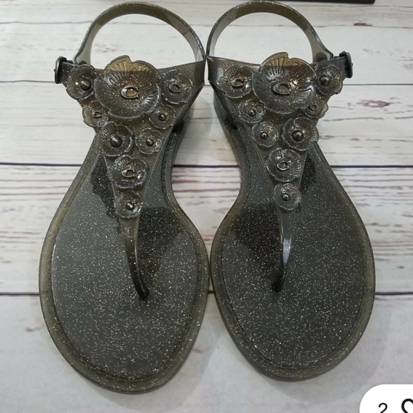 Coach Gold Glitter Jelly Sandals - Picture 1 of 5